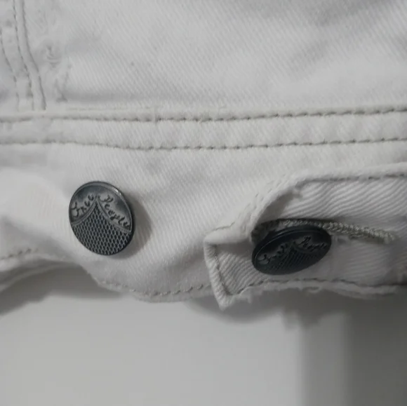 Free People Distressed White Denim Button Up Hooded Jacket Gray thermal Contrast - Picture 9 of 16